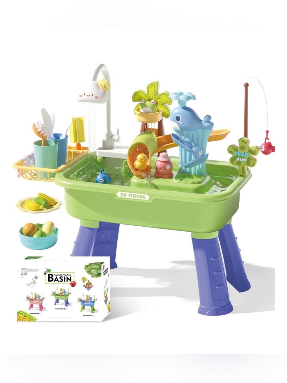 Water Table for Toddlers 1-3 with Pump, Spring-Green 22Pcs Toy Accessories, 4L B